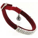 Kattenhalsband leer met steentjes rood