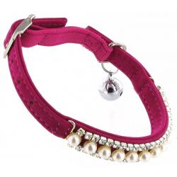 Kattenhalsband met parels roze 2