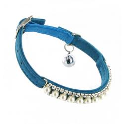 Kattenhalsband met parels blauw 2