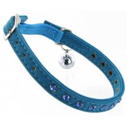 Kattenhalsband suede blauw met steentjes 2