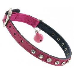 Kattenhalsband leer met steentjes roze 2