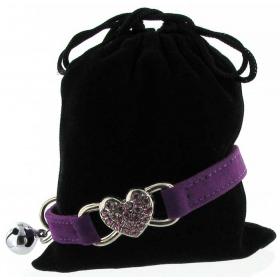 Kattenhalsband hartje suede paars