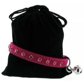 Kattenhalsband suede roze met steentjes