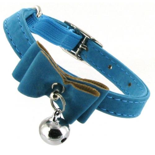 Kattenhalsband strik suede blauw 2