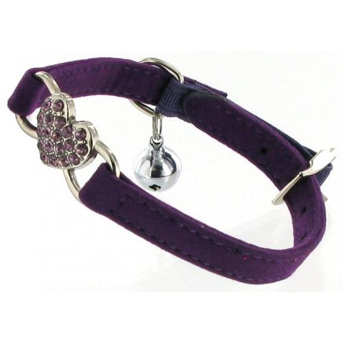 Kattenhalsband hartje suede paars 2