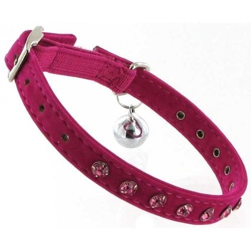 Kattenhalsband suede roze met steentjes 2