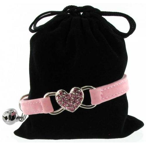 Kattenhalsband hartje suede roze 1