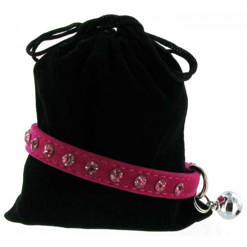 Kattenhalsband suede roze met steentjes 1